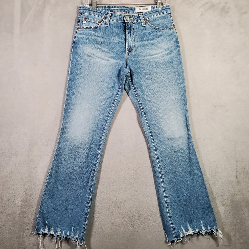 AG Adriano Goldschmied The Jodi Crop Women 27R Blue Raw Hem Flare Distressed